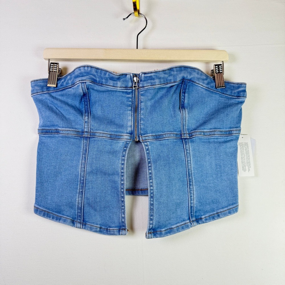 AMERICAN EAGLE Blue‎ Zip Front Strapless Denim Corset Top Medium